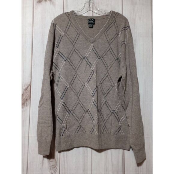 Jos‎ A Bank Sweater Men's Extra Large Tan Argyle Wool Blend Crew Neck - Picture 1 of 7